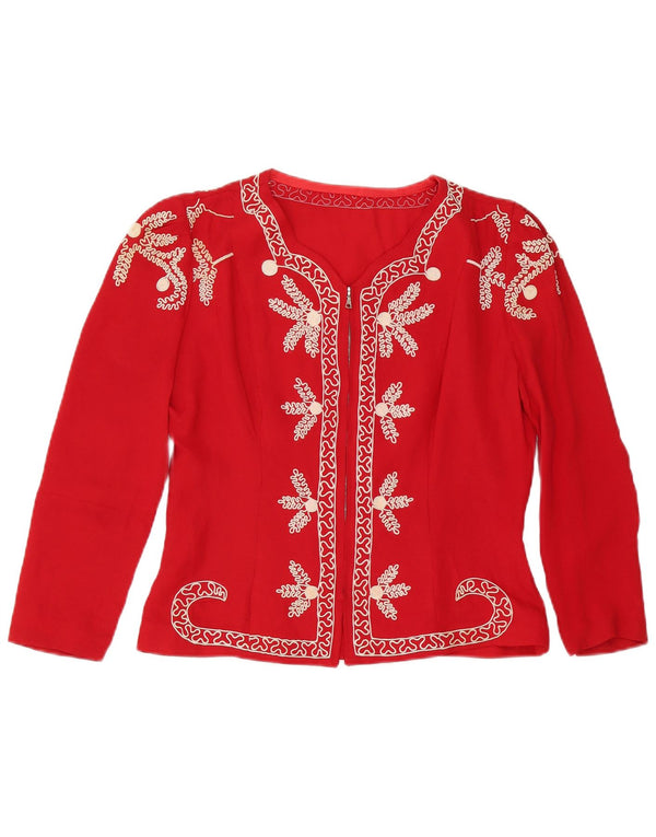 Vintage mujer Cardigan Top Reino Unido 14 Medio Rojo Floral
