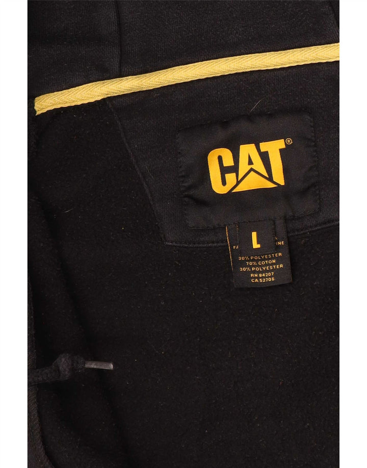 CAT - Sudadera con capucha y cremallera para hombre, talla grande, algodón negro