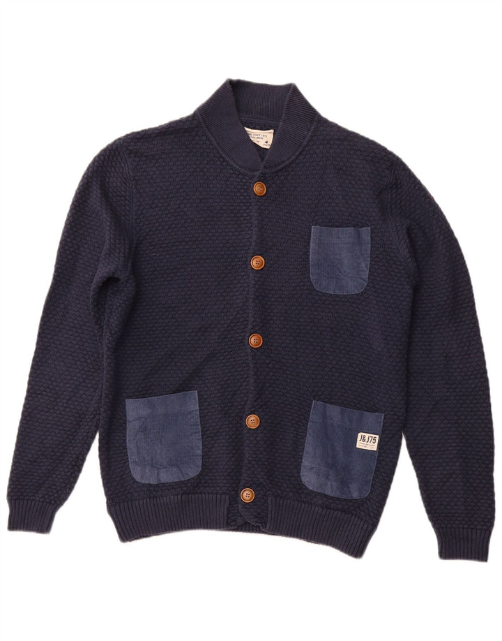JACK & JONES Suéter tipo cárdigan para hombre grande Azul marino Algodón