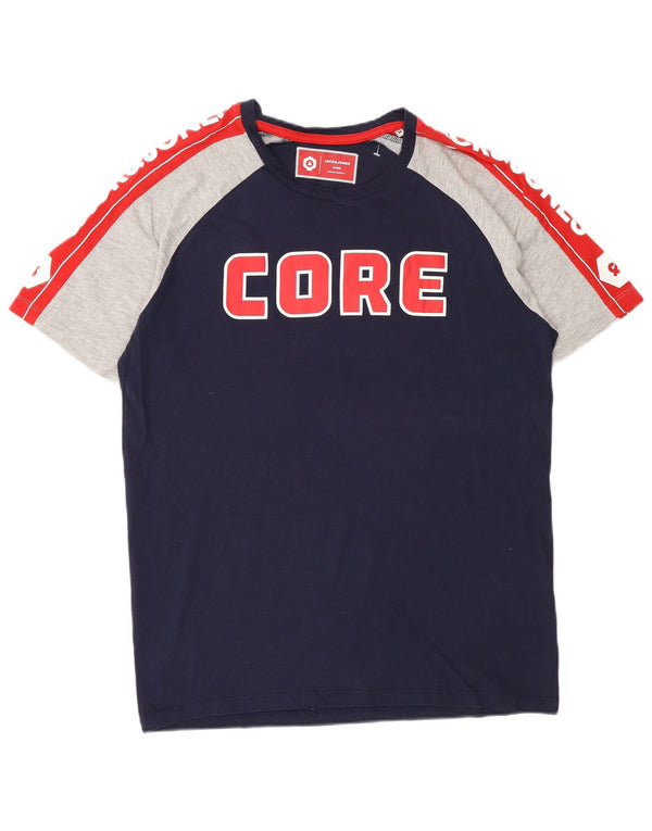 Jack & Jones Hombre Camiseta Gráfica Top Medium Azul Marino Colorblock Algodón