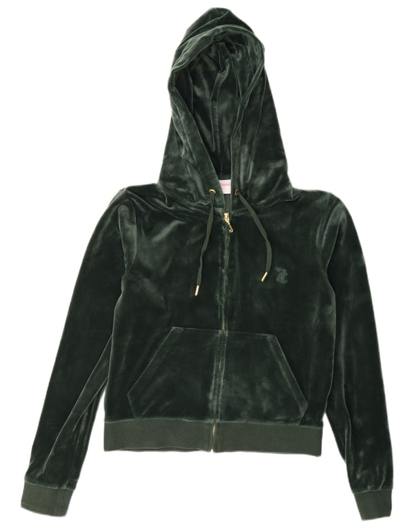 Juicy Couture Suéter con capucha y cremallera de terciopelo para mujer UK 40 Verde medio