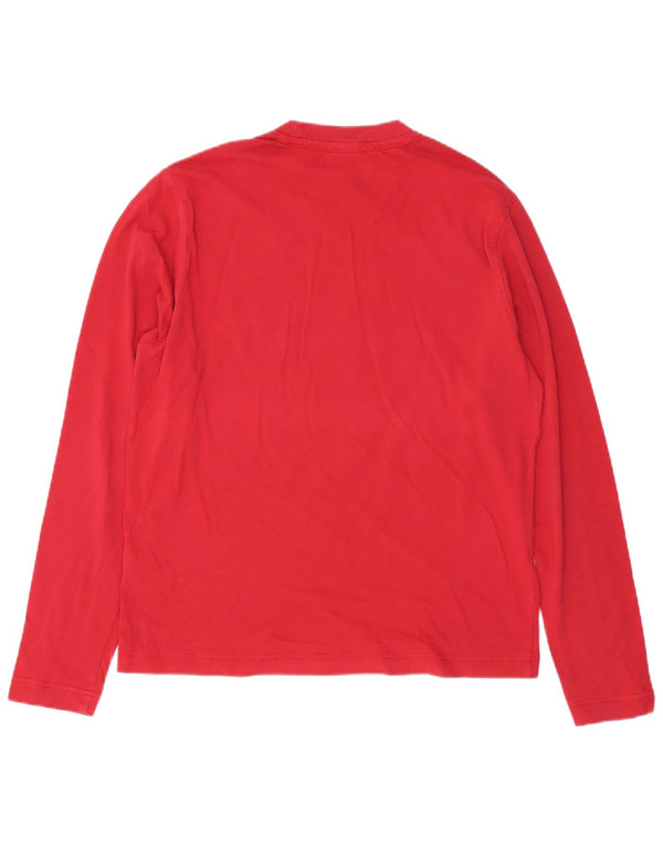 Napapijri Camiseta con gráfico geográfico para hombre de manga larga de algodón rojo medio