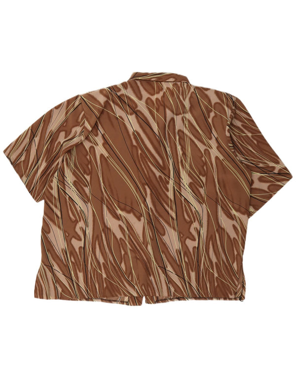 Vintage mujer camisa de manga corta blusa Reino Unido 20 2XL marrón poliéster a rayas
