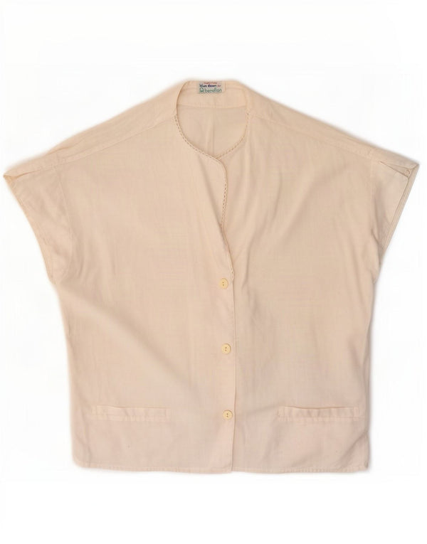Benetton Blusa Camisera De Manga Corta Mujer ES 44 Mediano Blanco Algodón