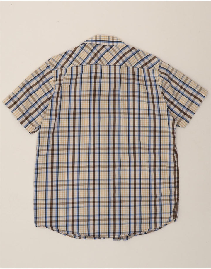BEN SHERMAN Camisa de manga corta para hombre de algodón a cuadros multicolores grandes