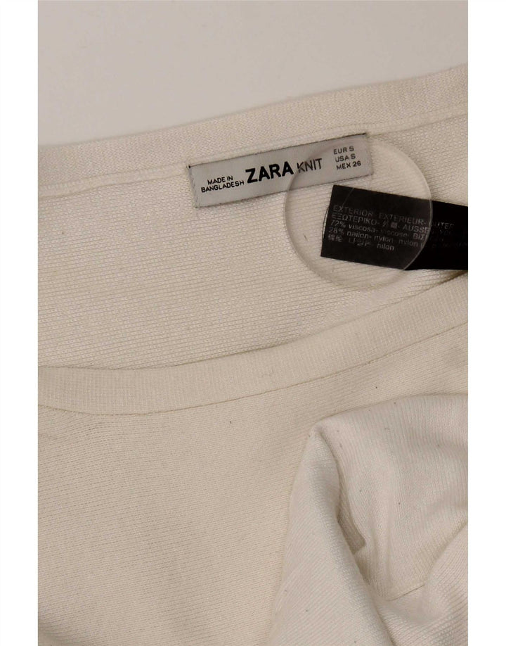 Zara Mujer Top Extragrande Manga Larga UK 10 Small Viscosa Blanca