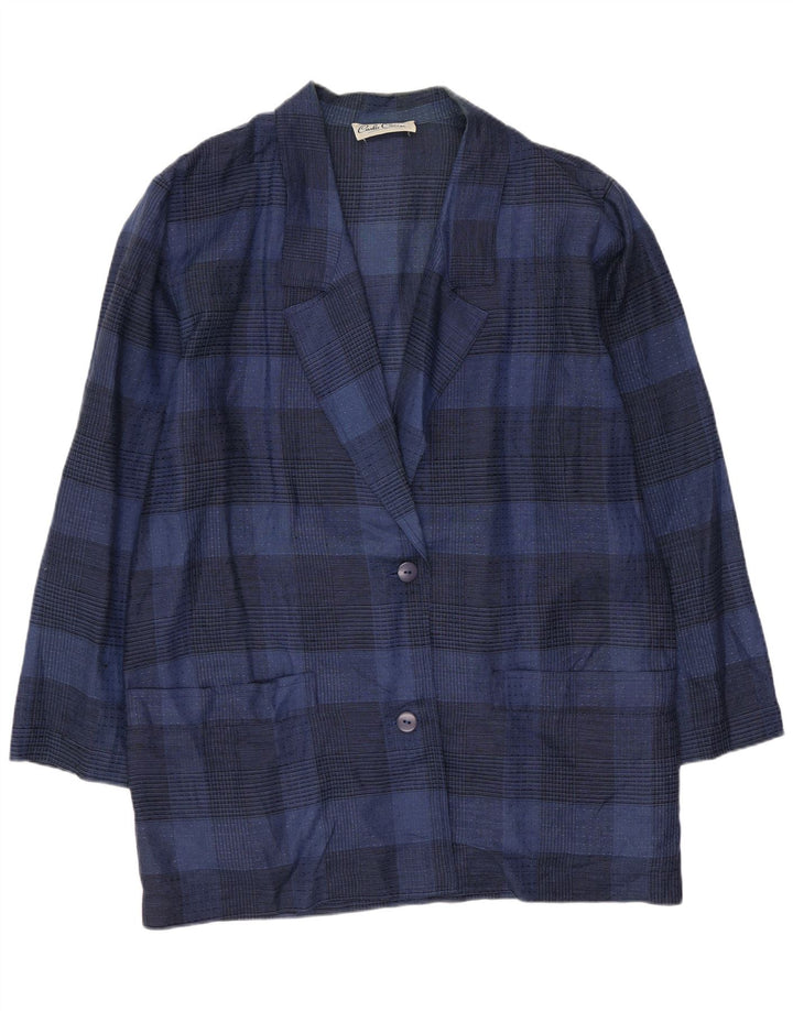 Carla Carini Chaqueta tipo blazer larga para mujer UK 44 Medium Navy Blue Check