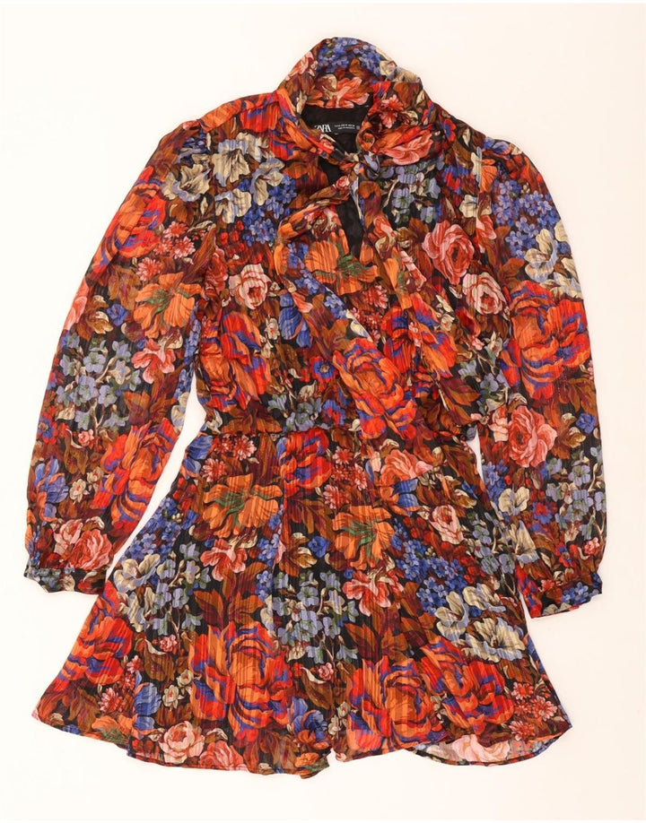 ZARA Vestido acampanado con lazo delantero para mujer UK 40 Mediano Multicolor Floral