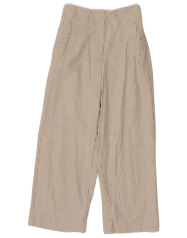 Zara Mujer Pantalones Cortos De Cintura Alta Y Pierna Ancha Pequeños W26 L24 Algodón Beige