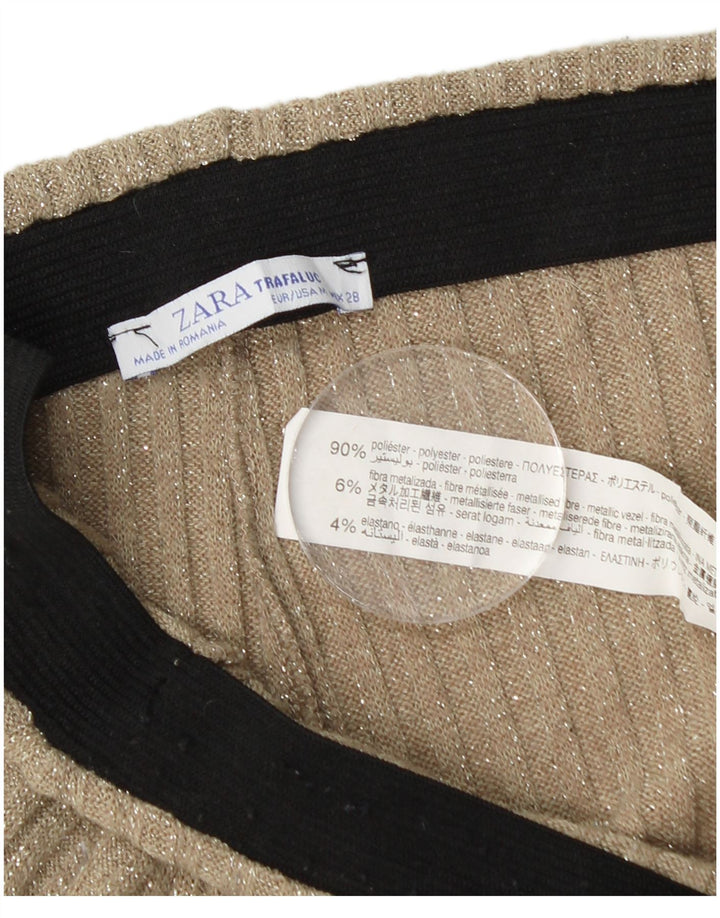 Zara Mujer Pantalón De Chándal De Punto Corto UK 40 Mediano Dorado Moteado