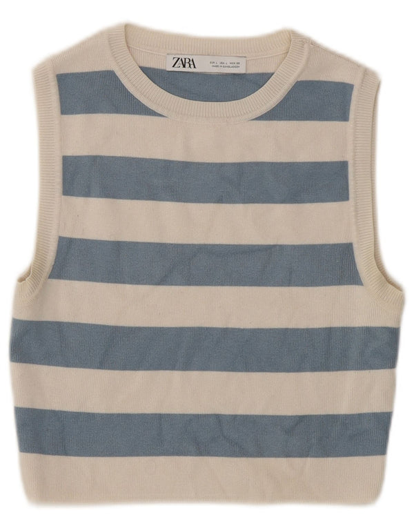 Zara Top corto sin mangas para mujer UK 44 Viscosa a rayas azules grandes