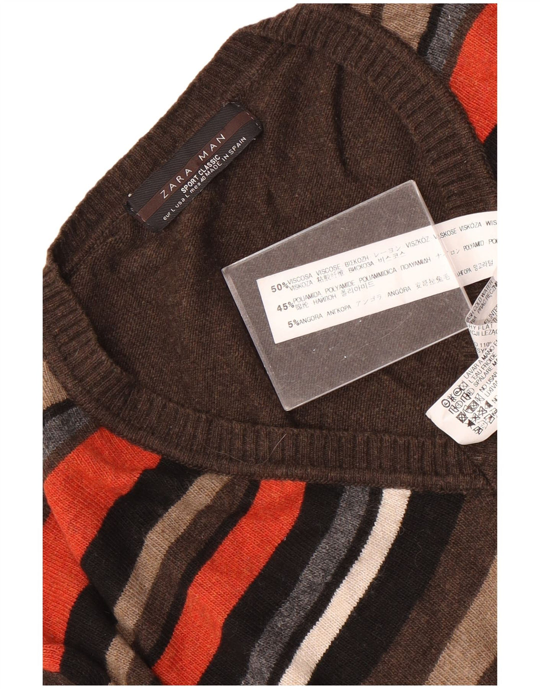 Zara Hombre Jersey Con Cuello De Pico Large Viscosa A Rayas Marrón