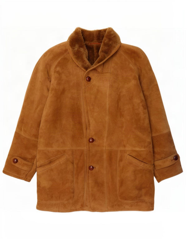 Abrigo vintage de piel de oveja para hombre IT 56 3XL Beige