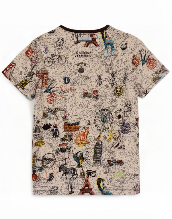 Desigual Hombre Camiseta Gráfica Top Grande Algodón Multicolor