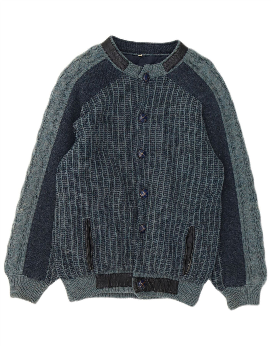 Vintage hombres punto bomber chaqueta IT 48 medio azul marino rayas acrílico