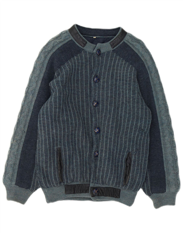 Vintage hombres punto bomber chaqueta IT 48 medio azul marino rayas acrílico