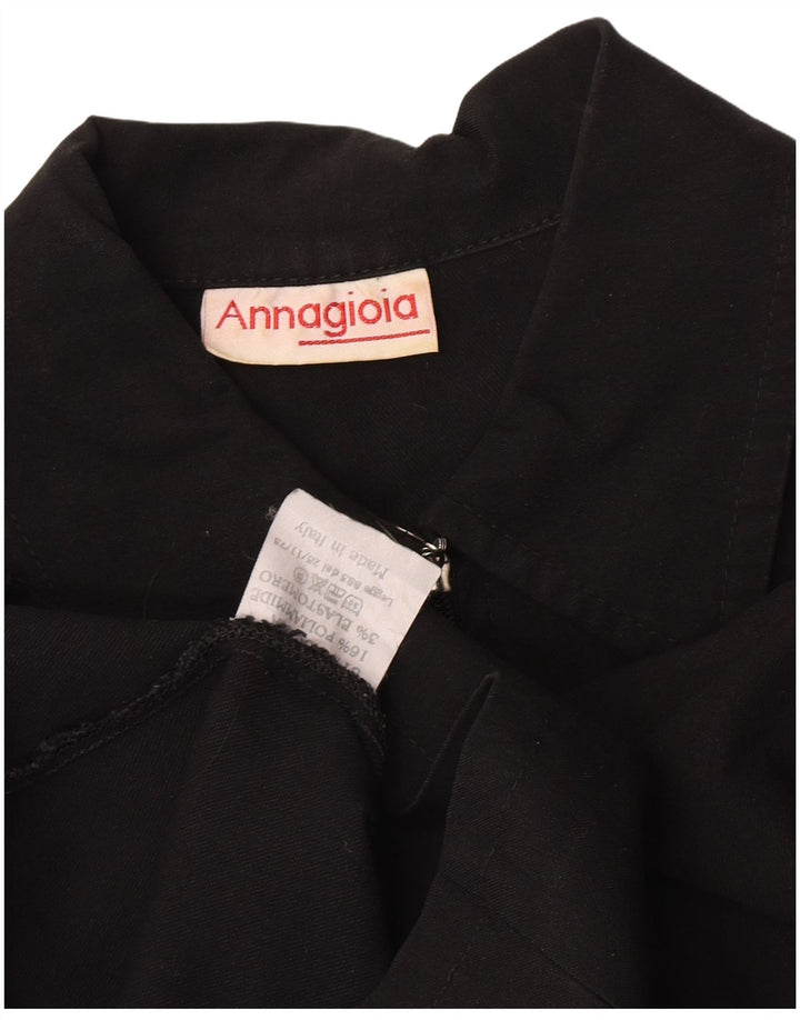 Vintage Mujer Blouson Chaqueta Reino Unido 14 Viscosa Negra Mediana