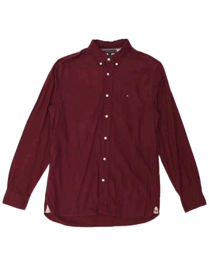 Camisa Tommy Hilfiger de corte regular para hombre de algodón burdeos medio