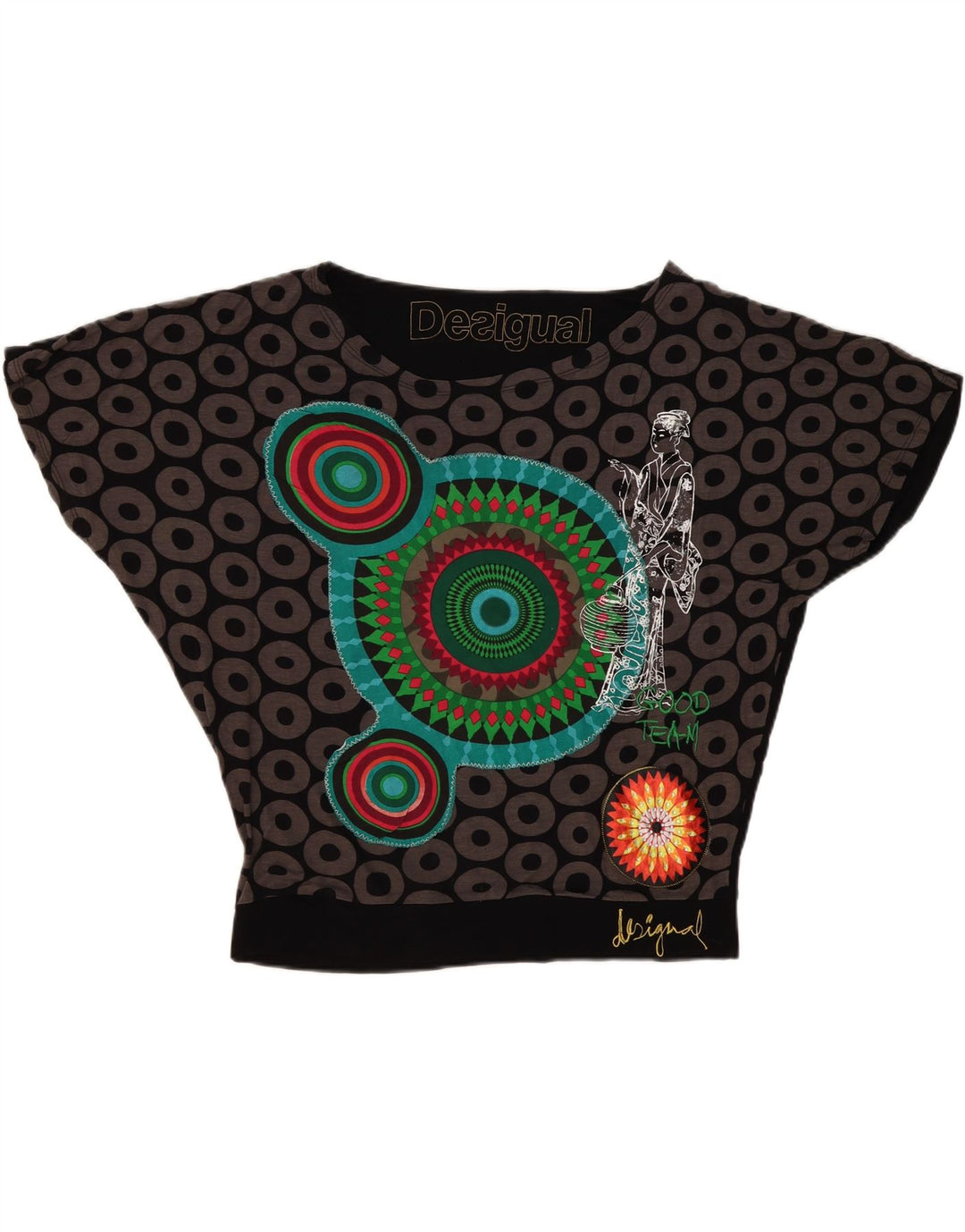 Desigual Blusa extragrande con gráfico para mujer Top UK 46 Grande Negro Geométrico