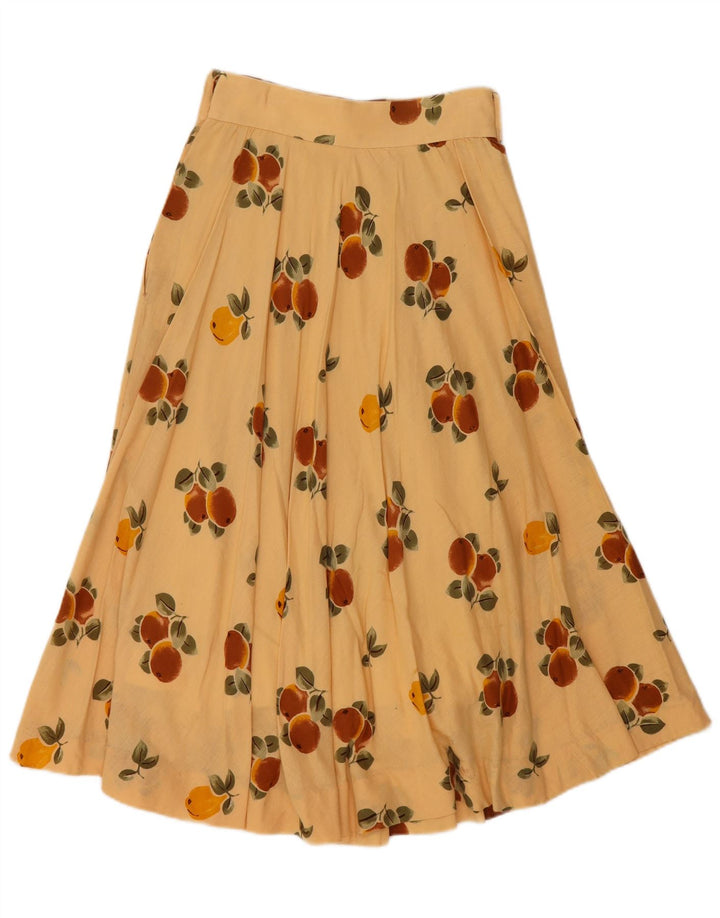 VINTAGE Falda plisada de una línea con patrón abstracto para mujer W24 XS Beige