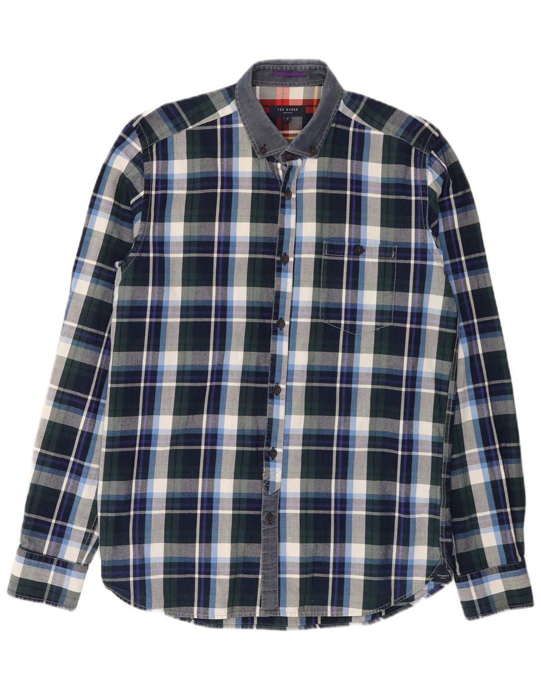 Ted Baker Camisa para hombre Talla 4 Grande Azul marino Cuadros Algodón