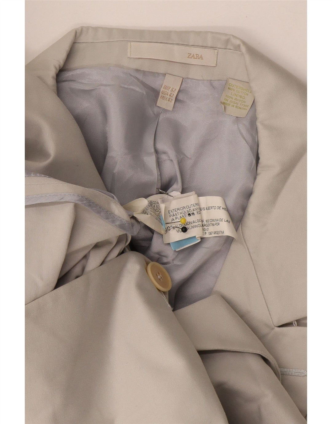 Zara Chaqueta tipo blazer de 2 botones para hombre EU 52 Grande Algodón beige