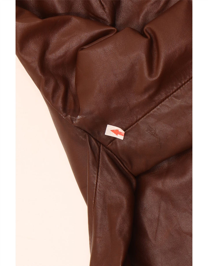 Vintage mujer 3 botones cuero Blazer chaqueta Reino Unido 12 marrón medio
