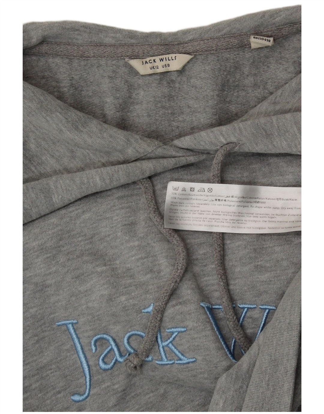 JACK WILLS Jersey con capucha y gráfico corto para mujer Reino Unido 12 Algodón gris medio