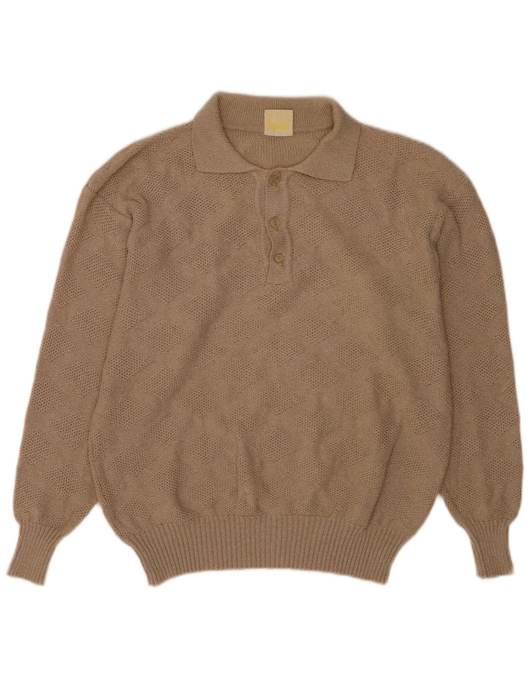 Vintage hombres polo cuello jersey suéter IT 50 medio beige