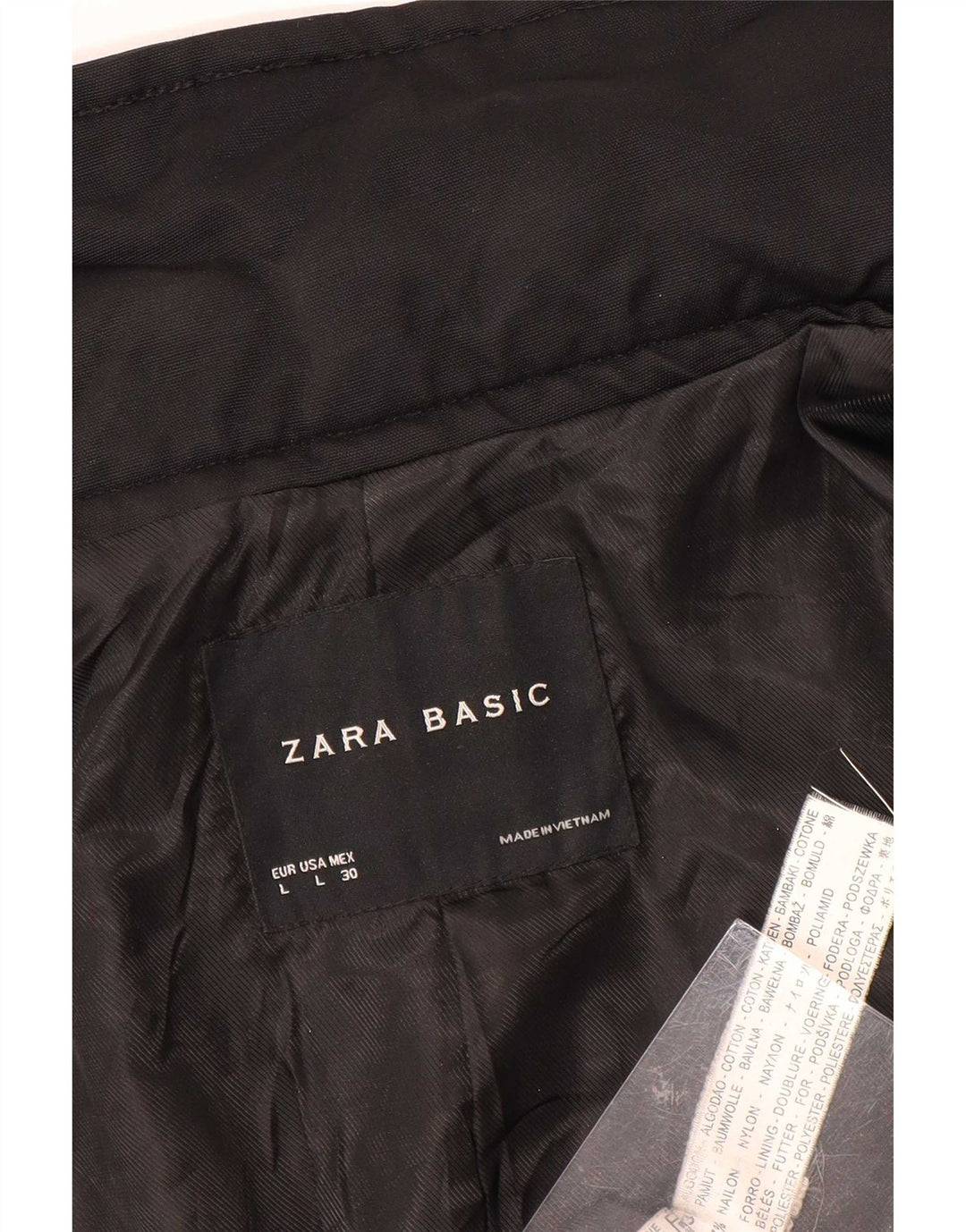Zara Mujer Gabardina Corta UK 44 Grande Algodón Negro
