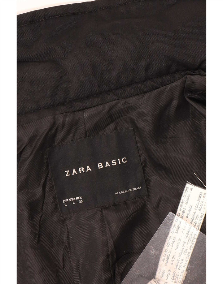 Zara Mujer Gabardina Corta UK 44 Grande Algodón Negro