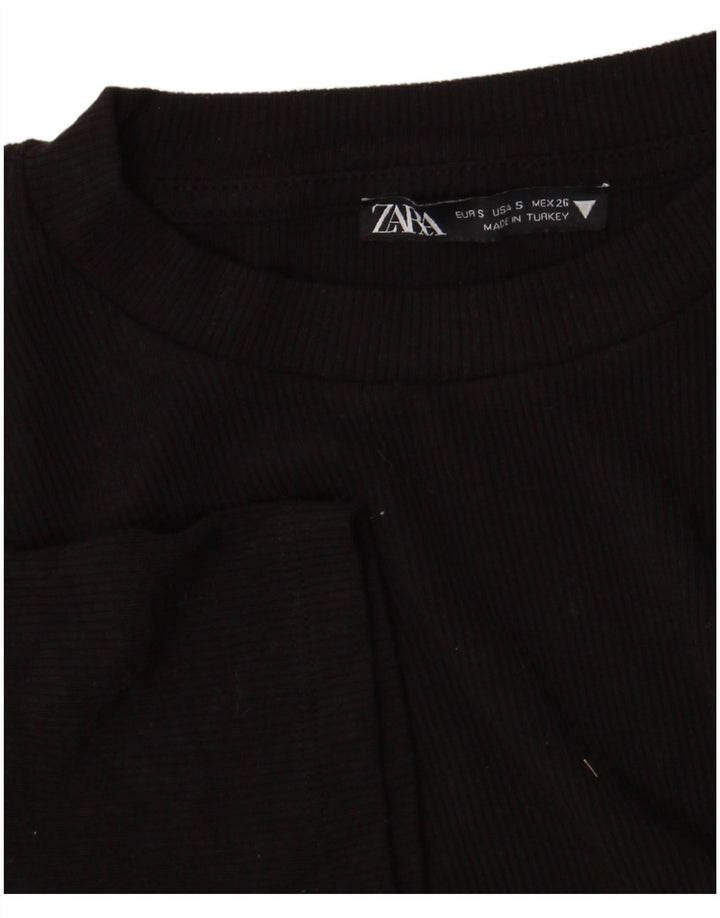 Zara Mujer Blusa Corta Top UK 8 Small Negro