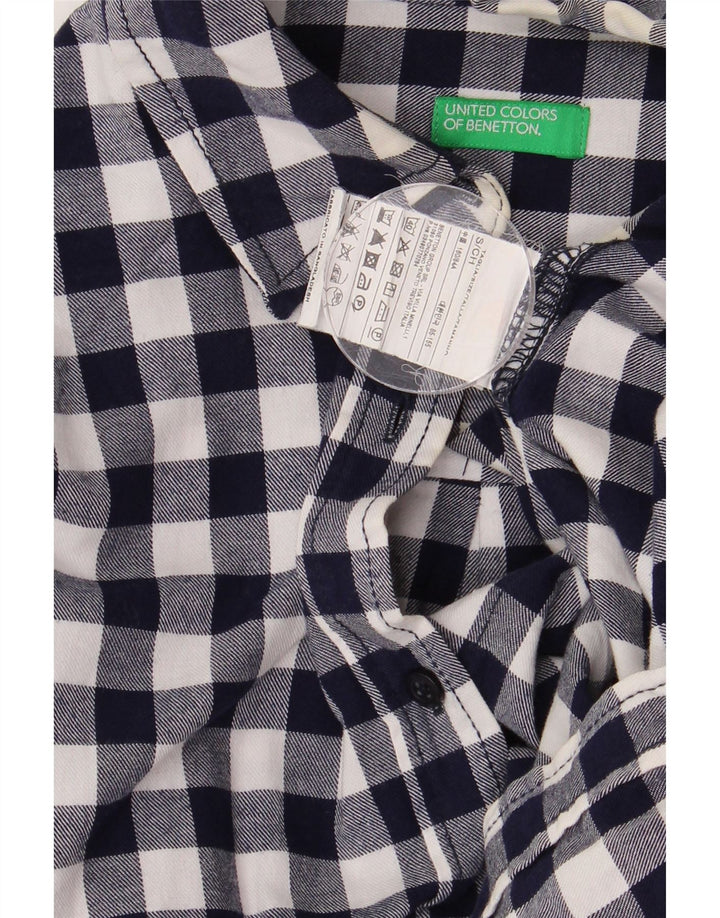 Benetton Camisa Larga De Franela Mujer UK 40 Small Azul Marino Vichy