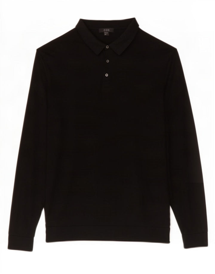 Cos - Jersey de cuello polo para hombre, talla grande, seda negra