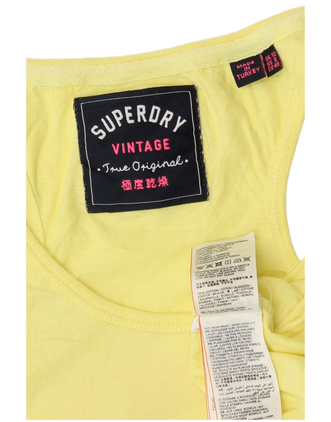 Superdry Mujer Graphic Vest Top UK 42 Algodón Amarillo Medio