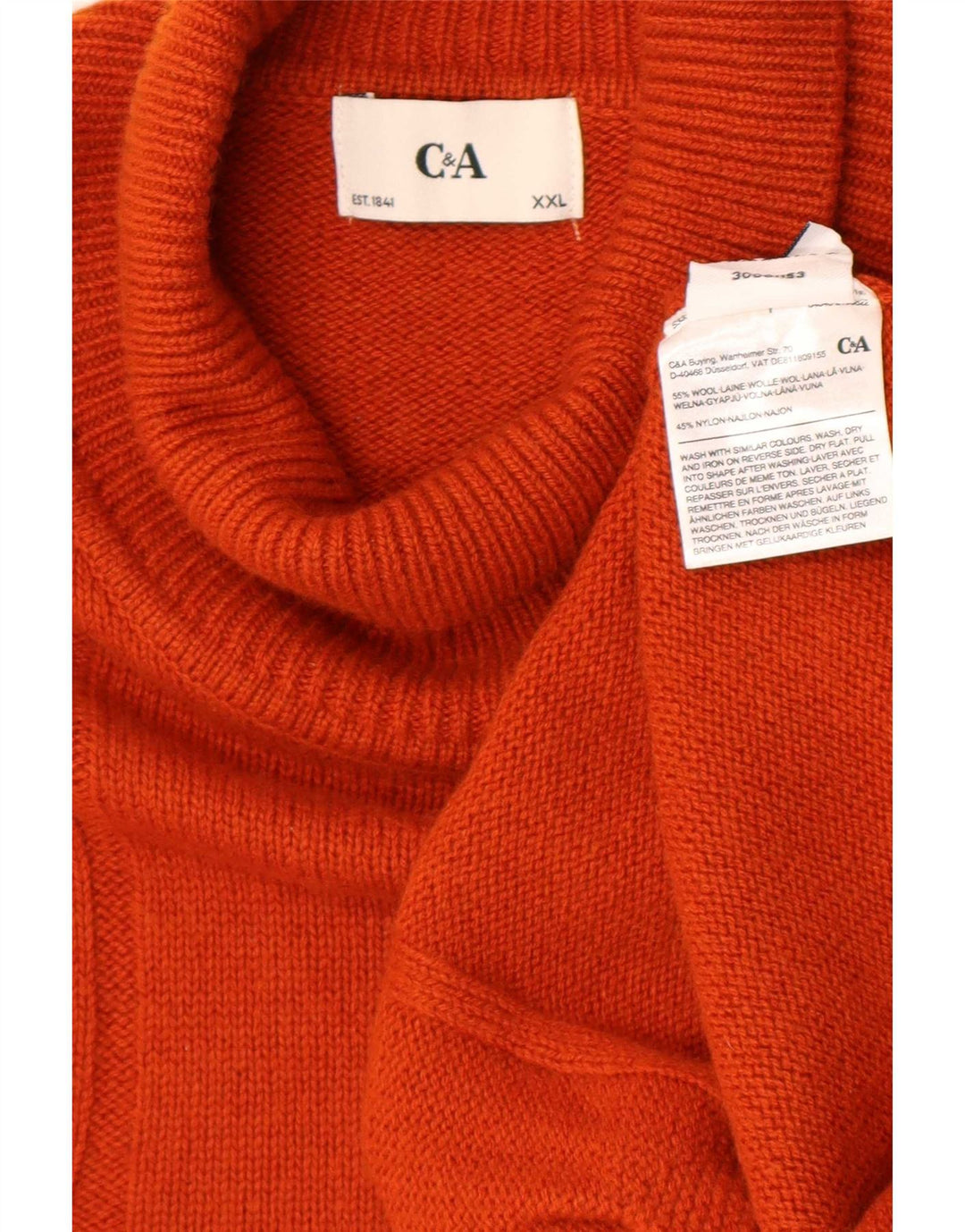 C&A Jersey con cuello vuelto para hombre, talla 2XL, lana naranja