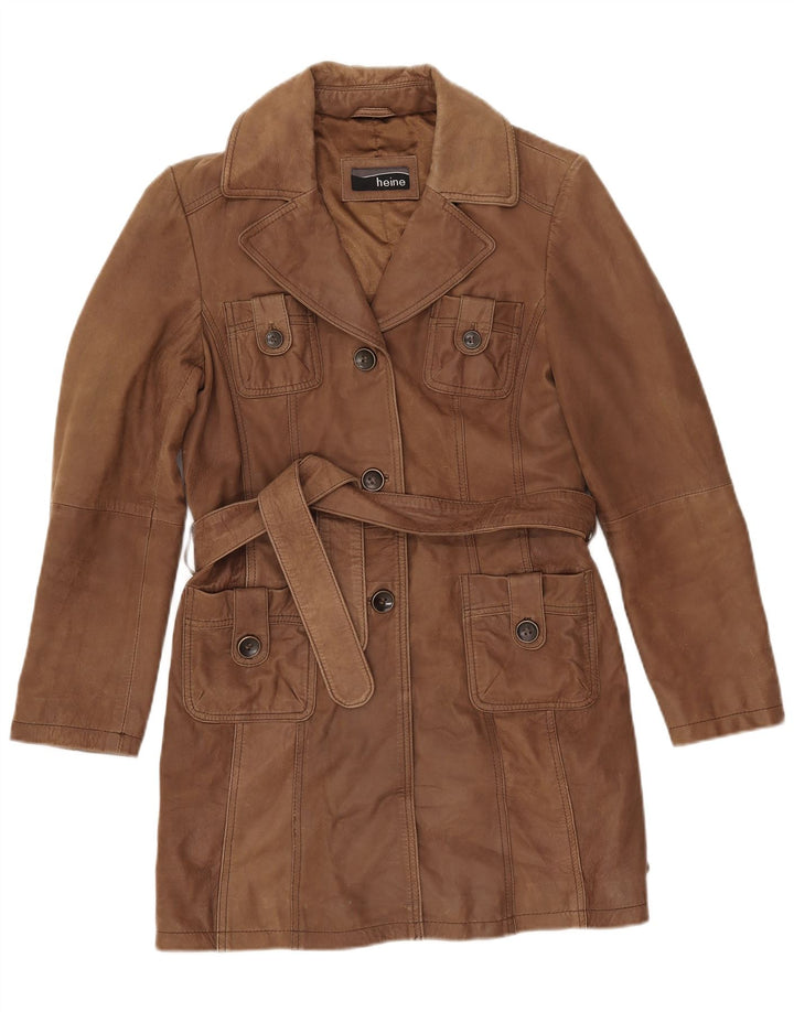 HEINE Abrigo de cuero para mujer IT 38 XS Cuero marrón