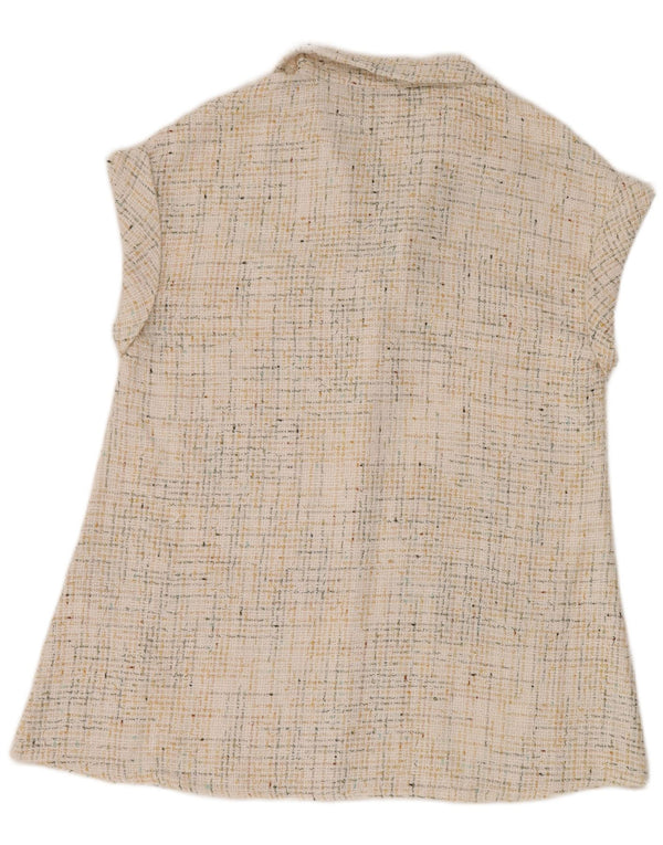 Zara Polo Sin Mangas Para Mujer UK 44 Mediano Blanco Roto Poliéster Moteado