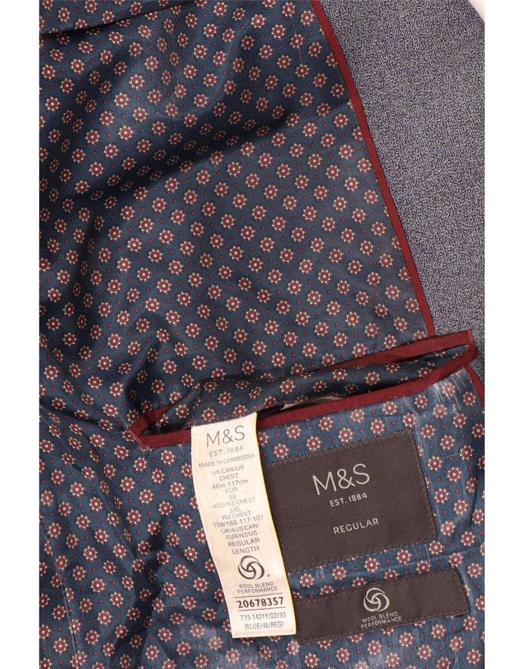 Marks & Spencer Chaqueta tipo blazer de corte regular con 2 botones para hombre UK 46 XL Azul marino