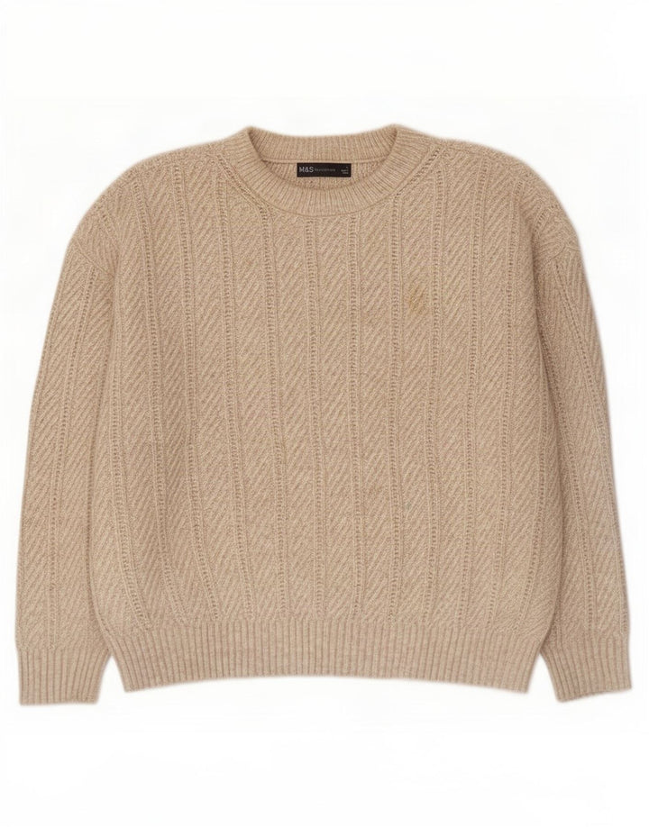Marks & Spencer Suéter de cuello redondo para mujer UK 46 Grande Poliéster beige