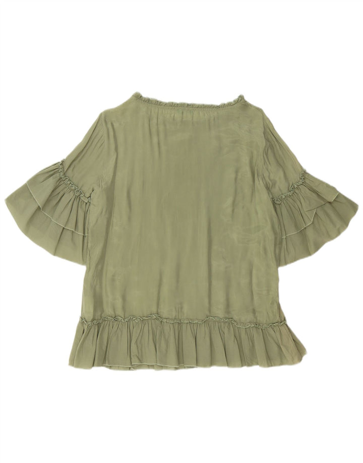 BENETTON Blusa extragrande para mujer UK 10 Small Cupro verde