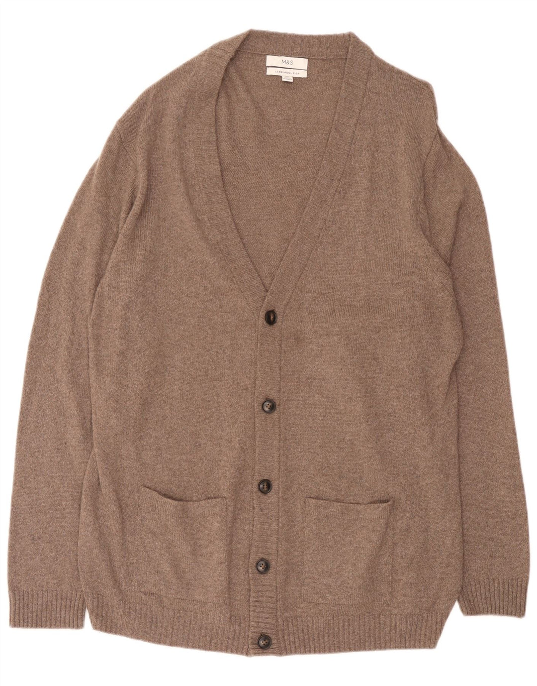 Marks & Spencer Suéter tipo cárdigan para hombre 2XL Lana moteada marrón