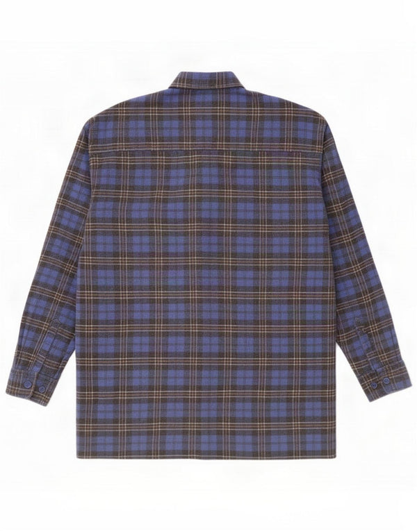 Camisa de franela vintage para hombre Algodón a cuadros azul grande