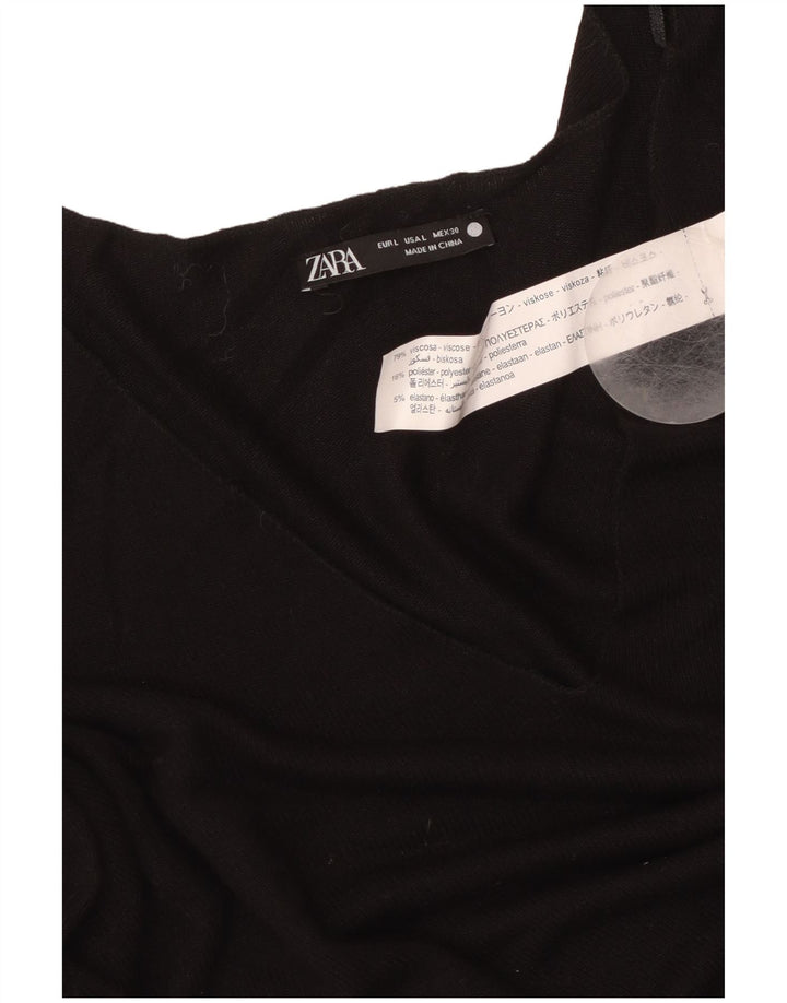 ZARA Jersey con cuello en V para mujer UK 46 Large Viscosa negra