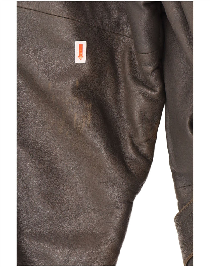 DRESSCO Abrigo de cuero para hombre IT 54 2XL Cuero gris