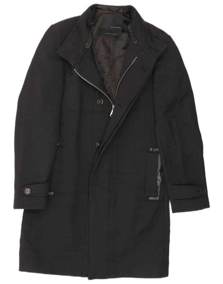 Zara Hombre Abrigo UK 38 Mediano Negro