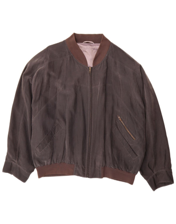 Vintage hombres bombardero chaqueta Reino Unido 42 XL seda marrón