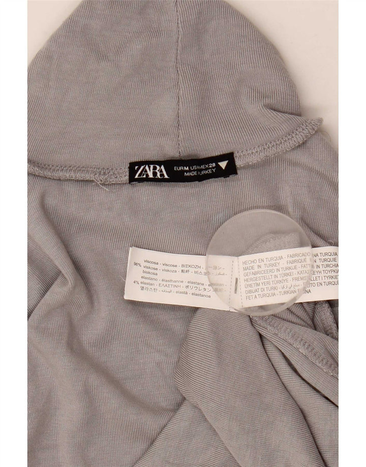 Zara Mujer Crop Top Manga Larga UK 42 Viscosa Gris Medio