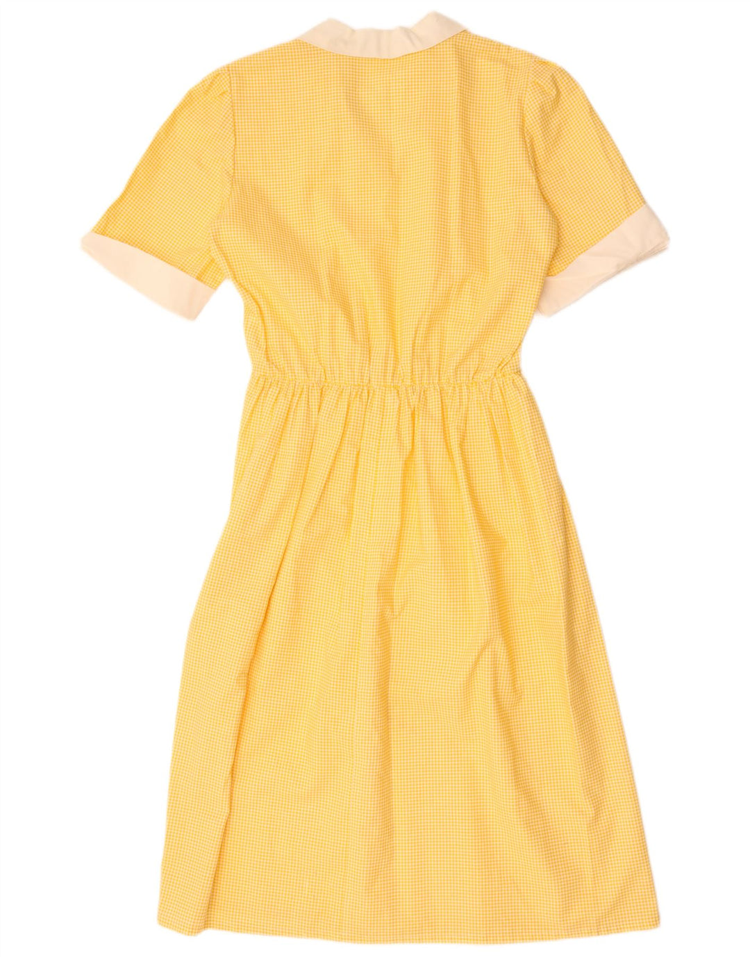 Vintage mujer A-Line vestido Reino Unido 12 medio amarillo Gingham