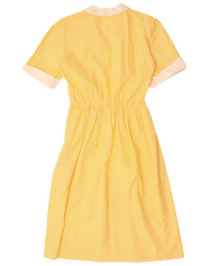 Vintage mujer A-Line vestido Reino Unido 12 medio amarillo Gingham
